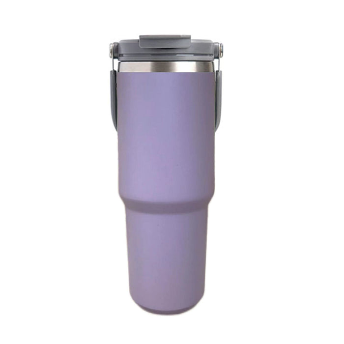 900ML Purple Stainless Steel Travel Mug with Leak-proof 2-in-1 Straw and Sip Lid, Vacuum Insulated Coffee Mug for Car, Office, Perfect Gifts, Keeps Liquids Hot or Cold