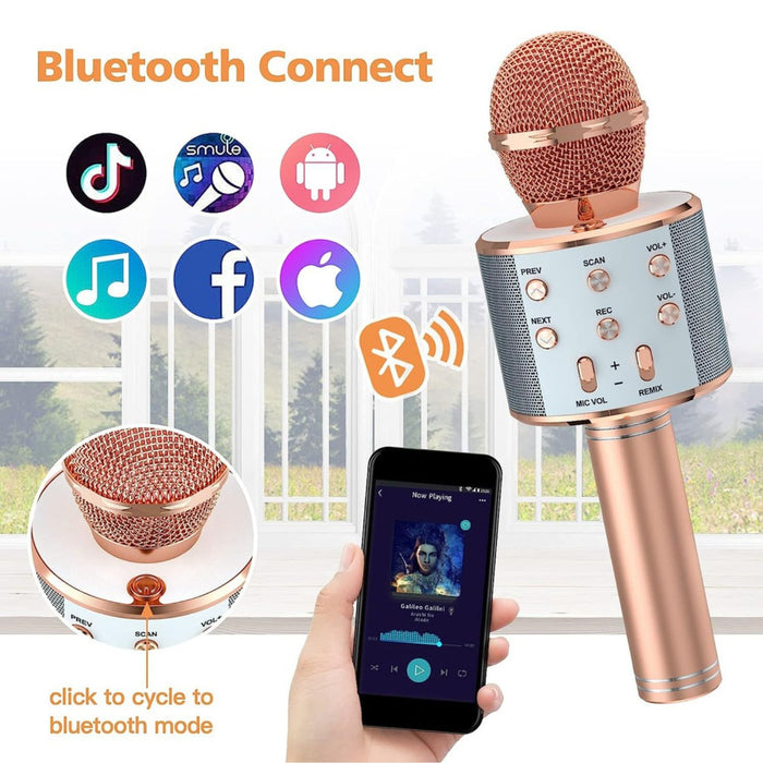 4 in 1 Wireless Bluetooth Karaoke Microphone with Record Rose Gold