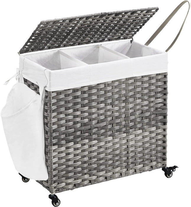 Laundry Hamper with Lid and Wheels 140L Grey