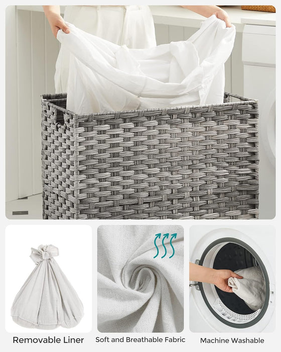 Laundry Hamper with Lid and Wheels 140L Grey