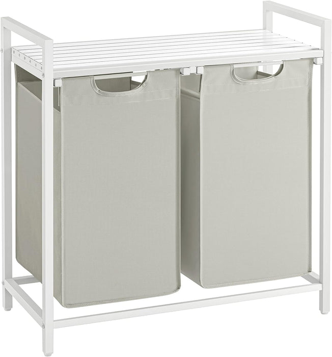 Laundry Hamper with Shelf and Pull-Out Bags 2 x 46L White