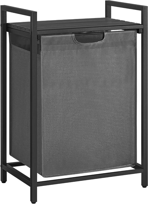 Laundry Hamper with Shelf and Pull-Out Bag 65L Black and Grey