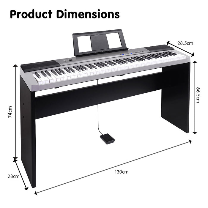 88 Keys Electronic Keyboard Piano with Stand Silver