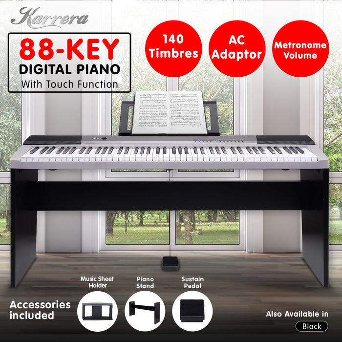 88 Keys Electronic Keyboard Piano with Stand Silver