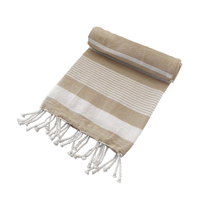 Cotton Rich Large Turkish Beach Towel with Tassels - Taupe